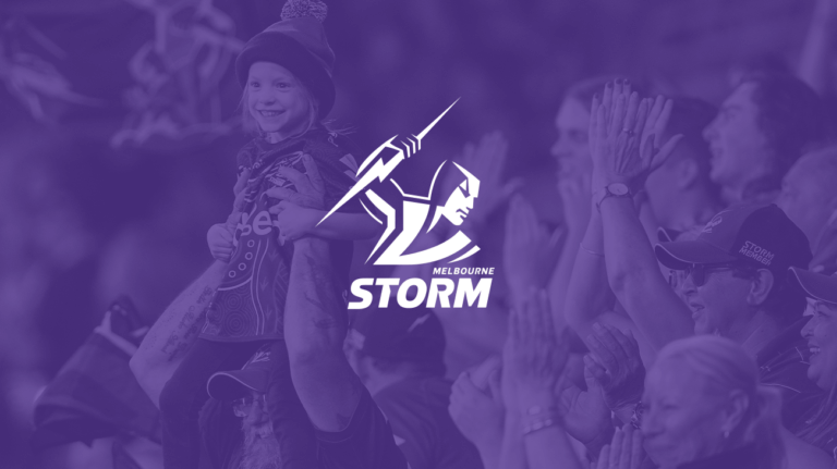 Melbourne Storm logo on a purple background.