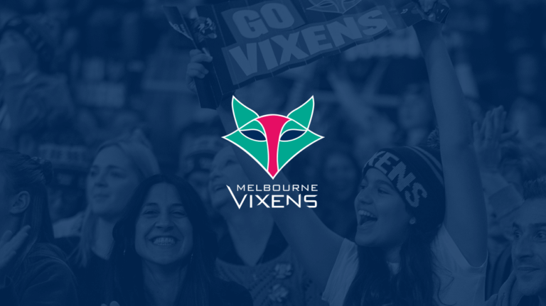 Melbourne Vixens logo on a blue background.