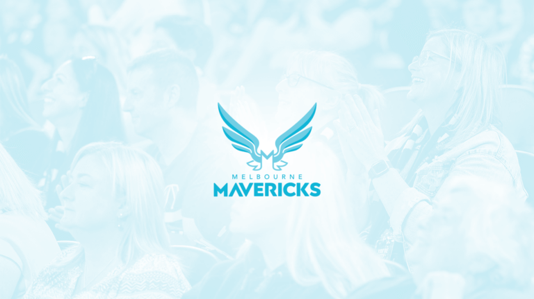 Melbourne Mavericks logo on a light blue background.