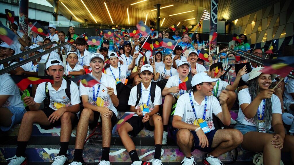 Image of First Nations people at Melbourne Park during the Australian Open.